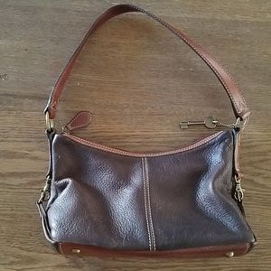 Fossil brown and tan leather shoulder bag / purse